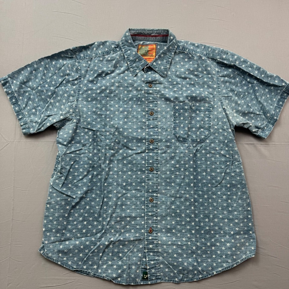 Outdoor Life Mens XL Blue Star Print Short Sleeve Button Down‎ Shirt Americana